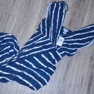 Smocked Waist Blue/White Striped Maternity Dress